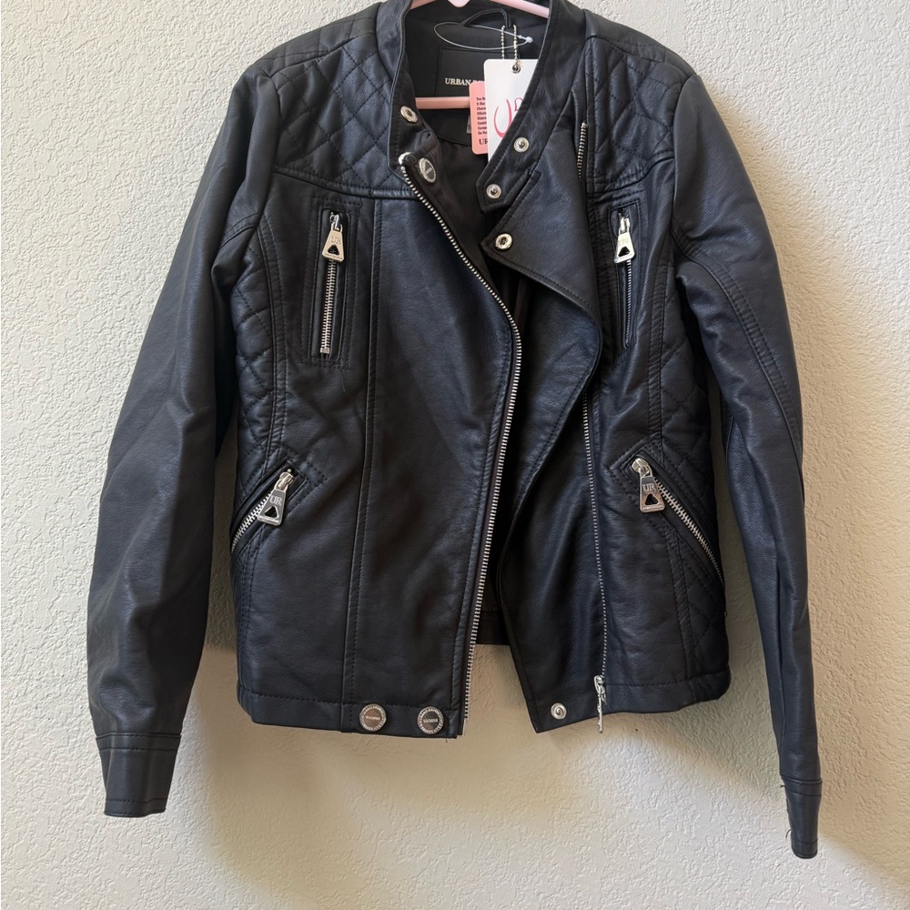 Urban Republic Black Leather Jacket with Silver Accents